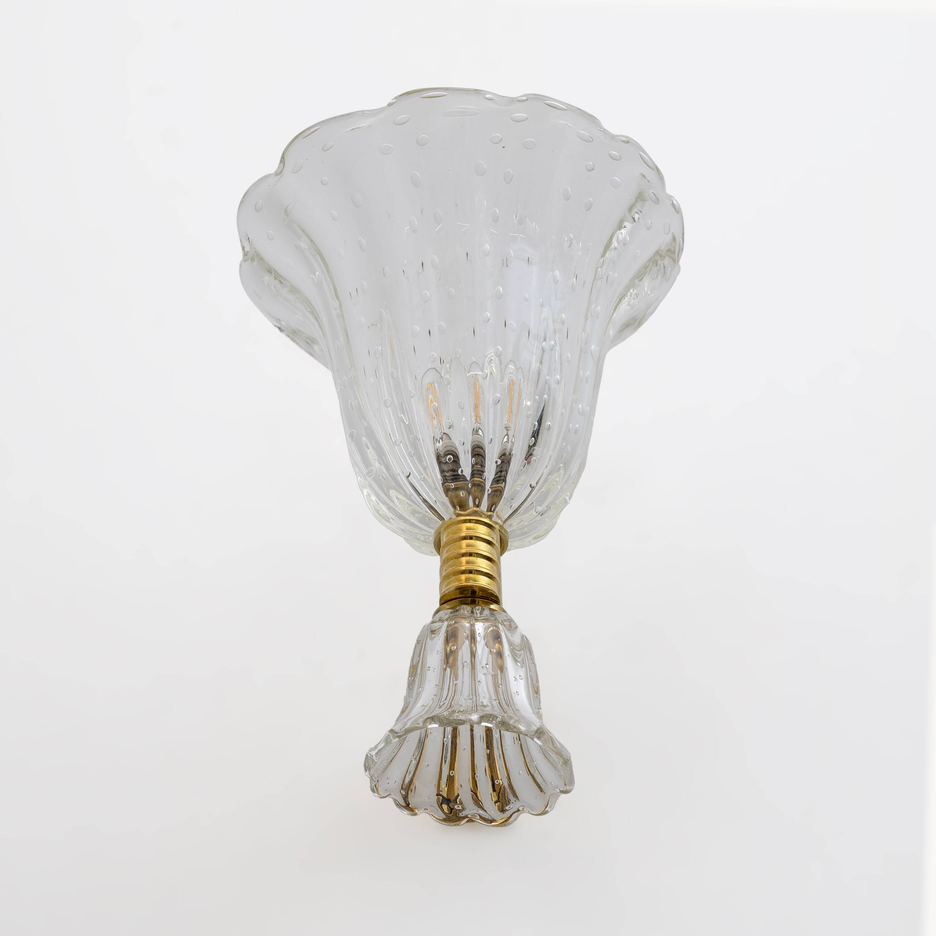Barovier & Toso Art Deco Style Brass and Murano Glass Sconce