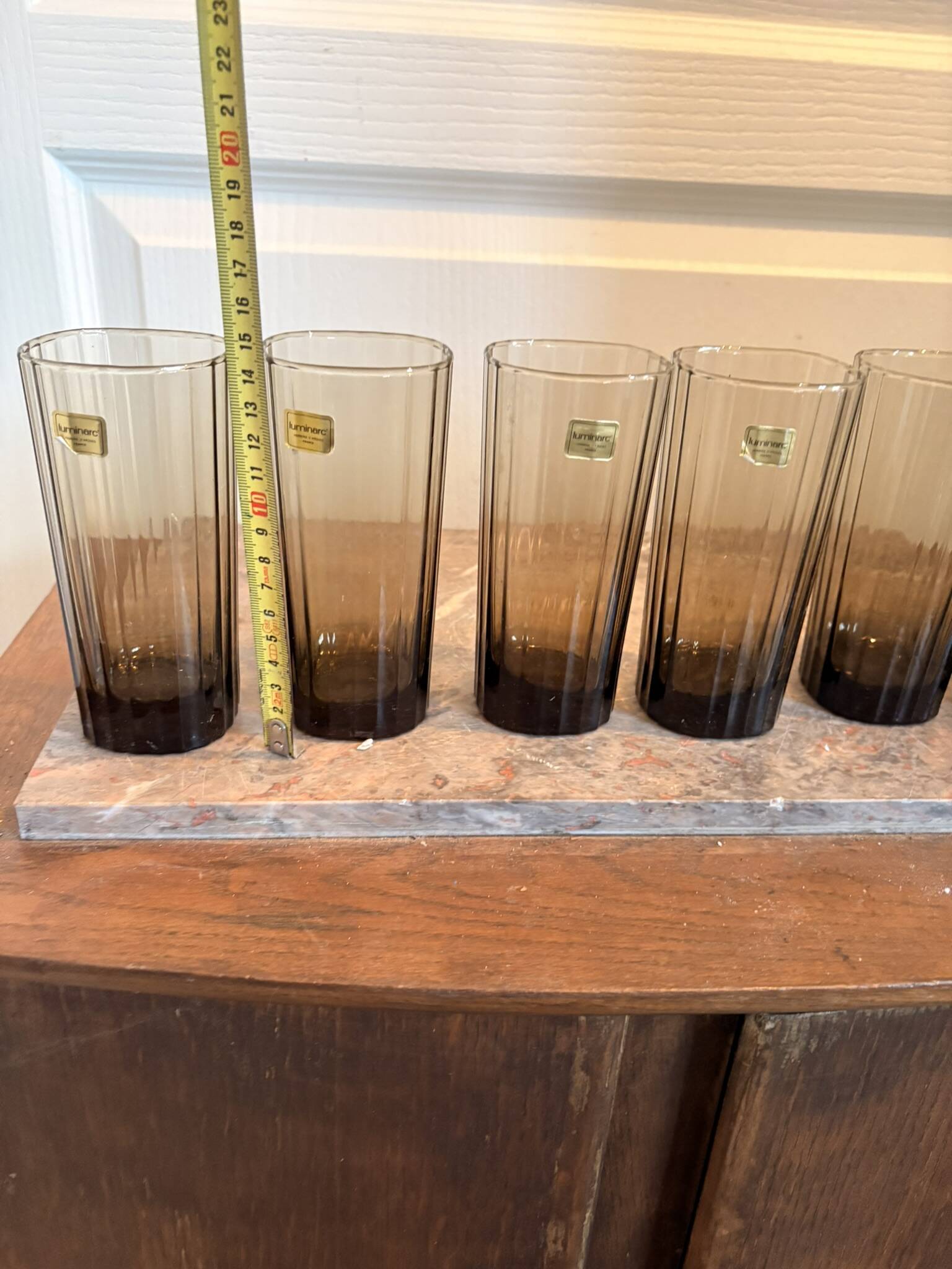 Vintage Lot of 6 Striped Smoky Black Glasses LUMINARC