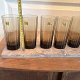 Vintage Lot of 6 Striped Smoky Black Glasses LUMINARC