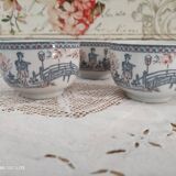Set of 4 Japanese tea cups without handle pale blue and pink décor