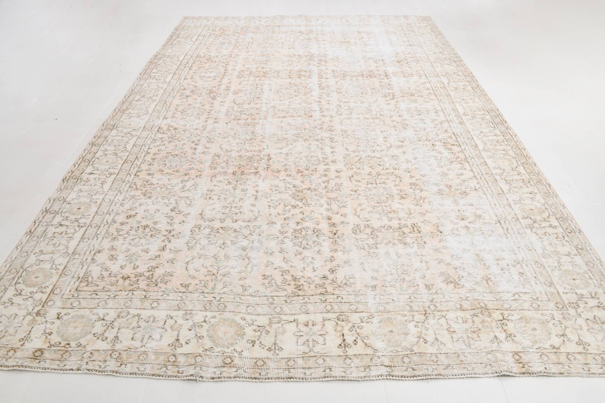 5x12 Pastel Beige Pink Turkish Vintage Area Rug, 160x375Cm