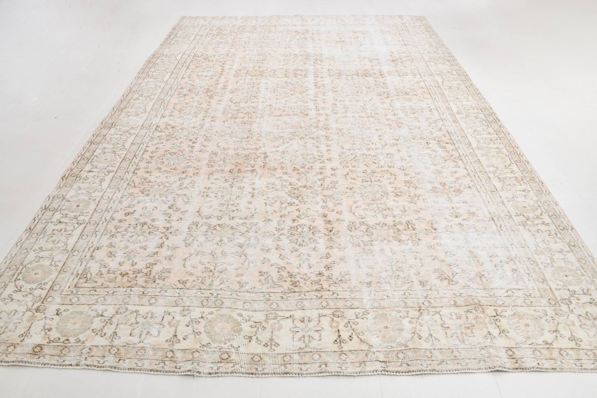 5x12 Pastel Beige Pink Turkish Vintage Area Rug, 160x375Cm