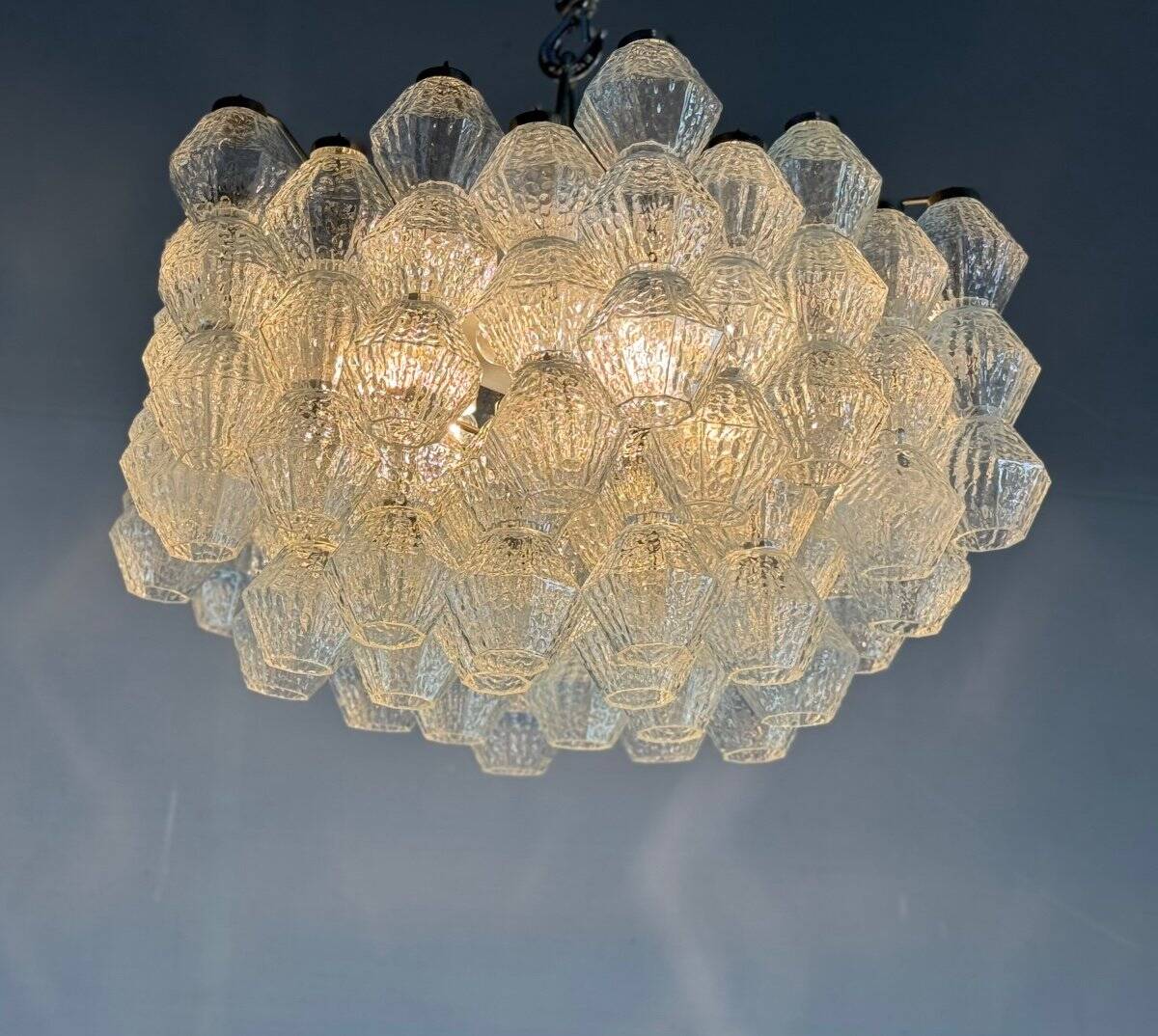 Venetian chandelier in colorless Murano glass, circa 1970