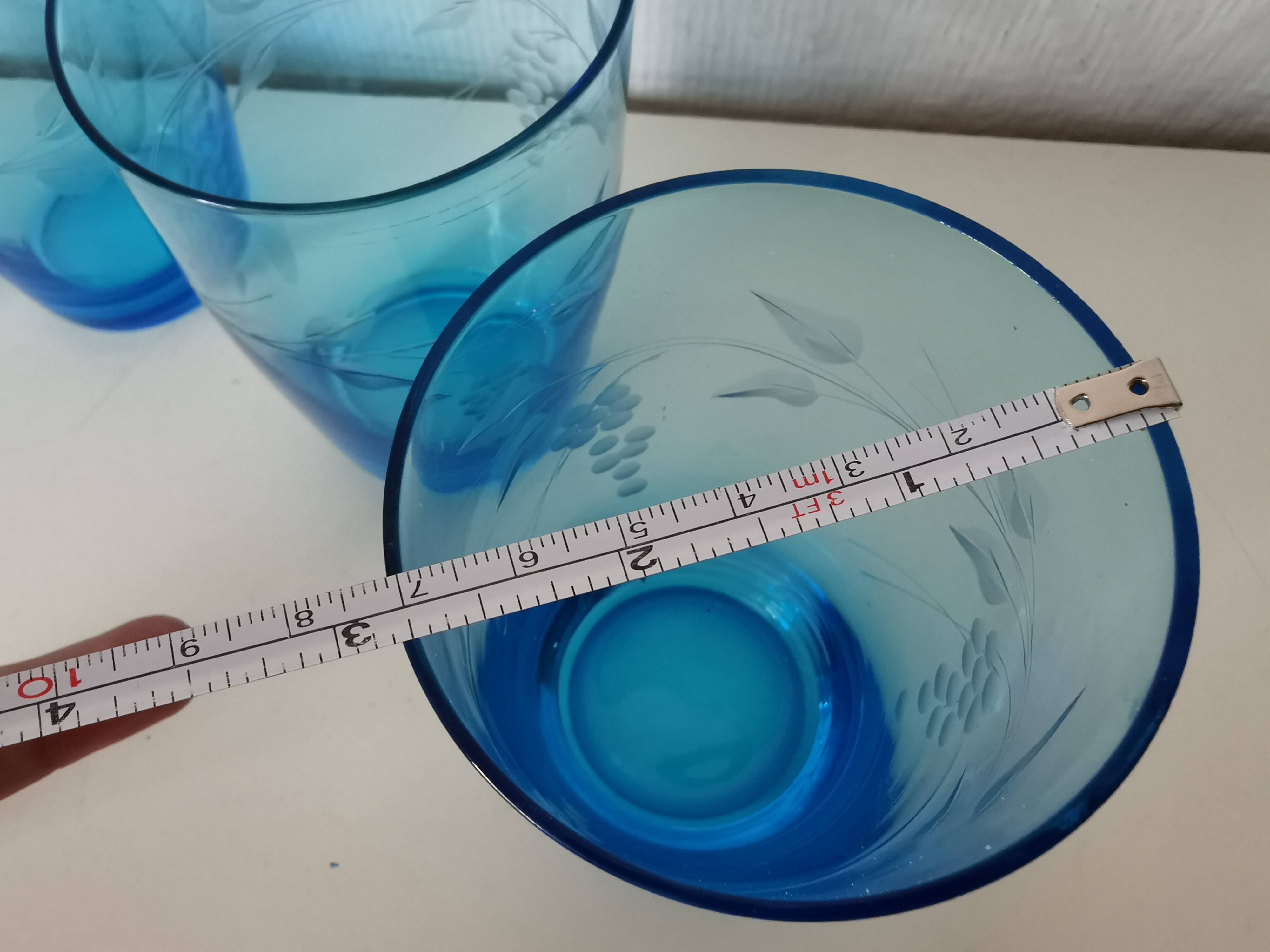 blue etched glass water/lemonade glass