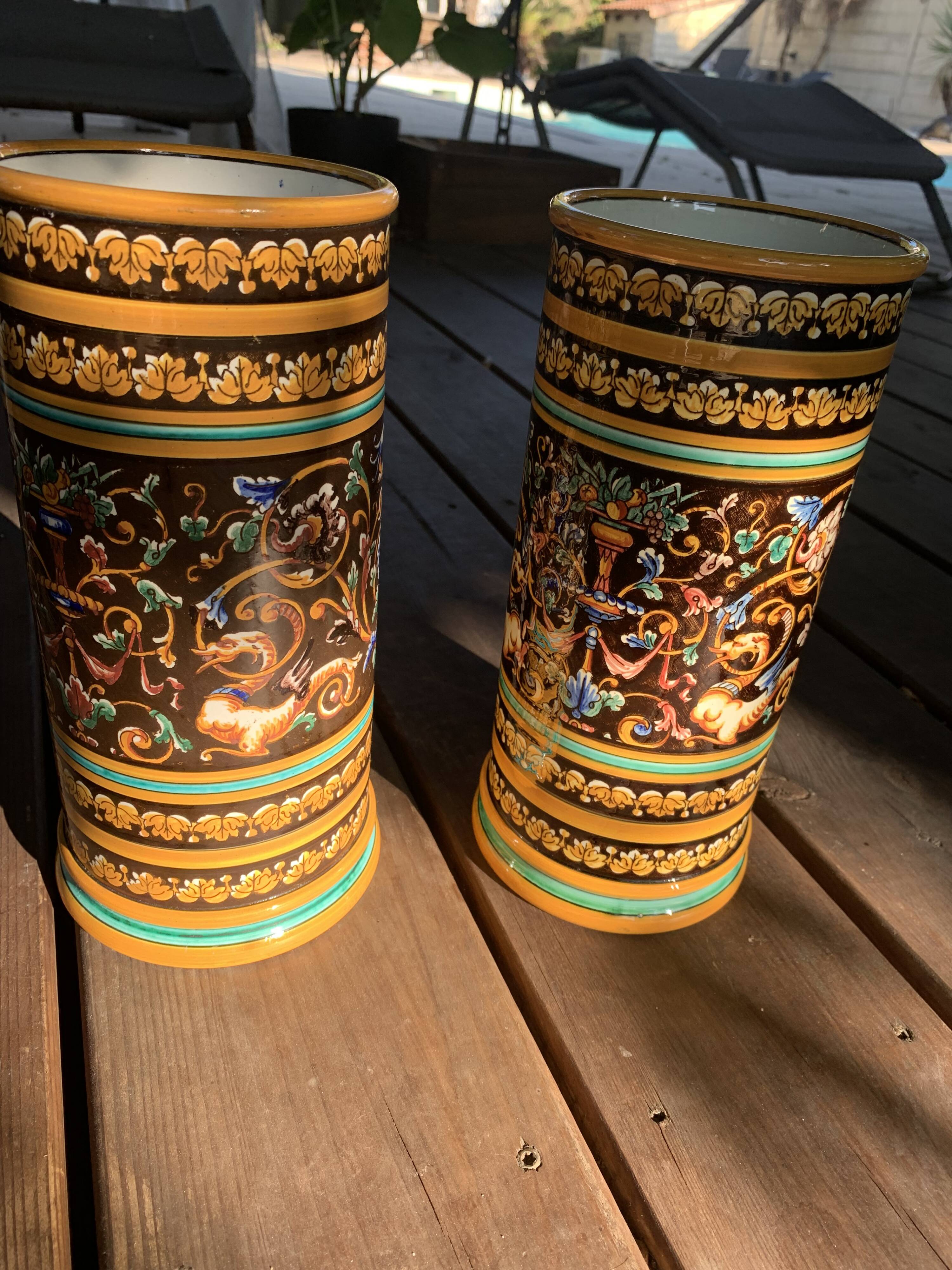 2 vase rouleau en faïence, gein