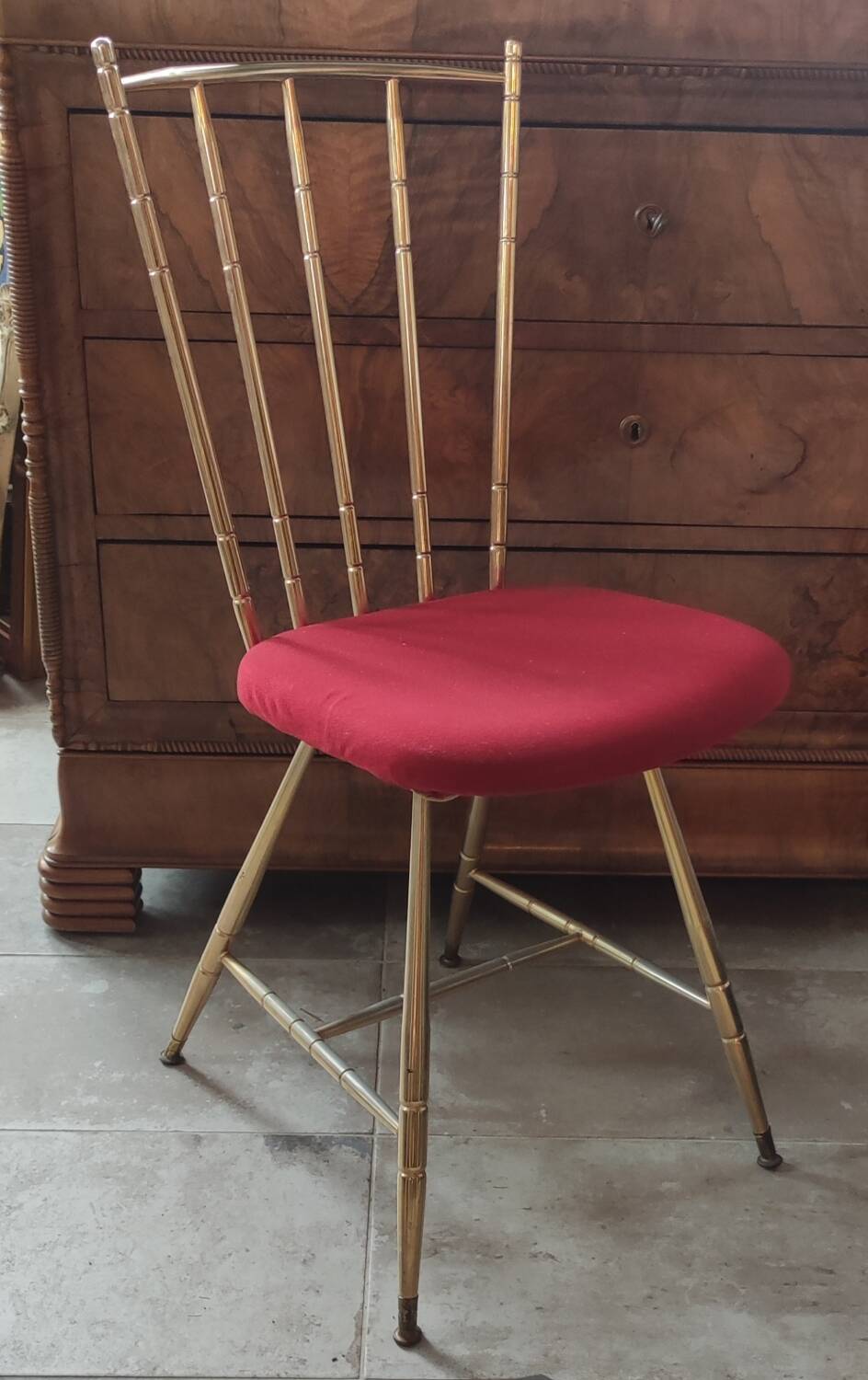 Chaise vintage design métal doré décor bambou