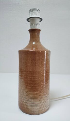 Pied de lampe grès vernissé ocre et crème cylindrique vintage