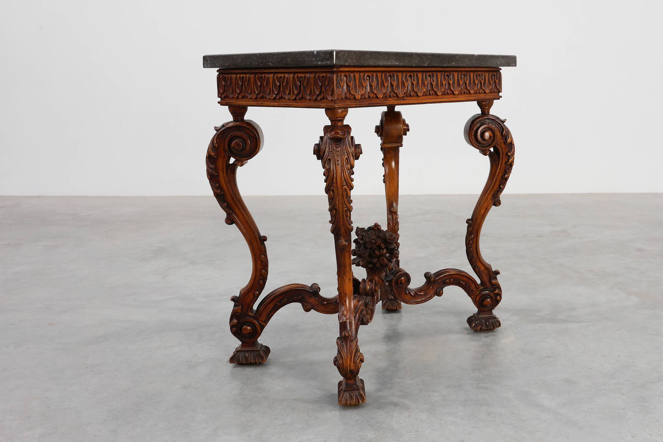 Napoleon III style Carved Walnut side table with Bluestone top, France ca.