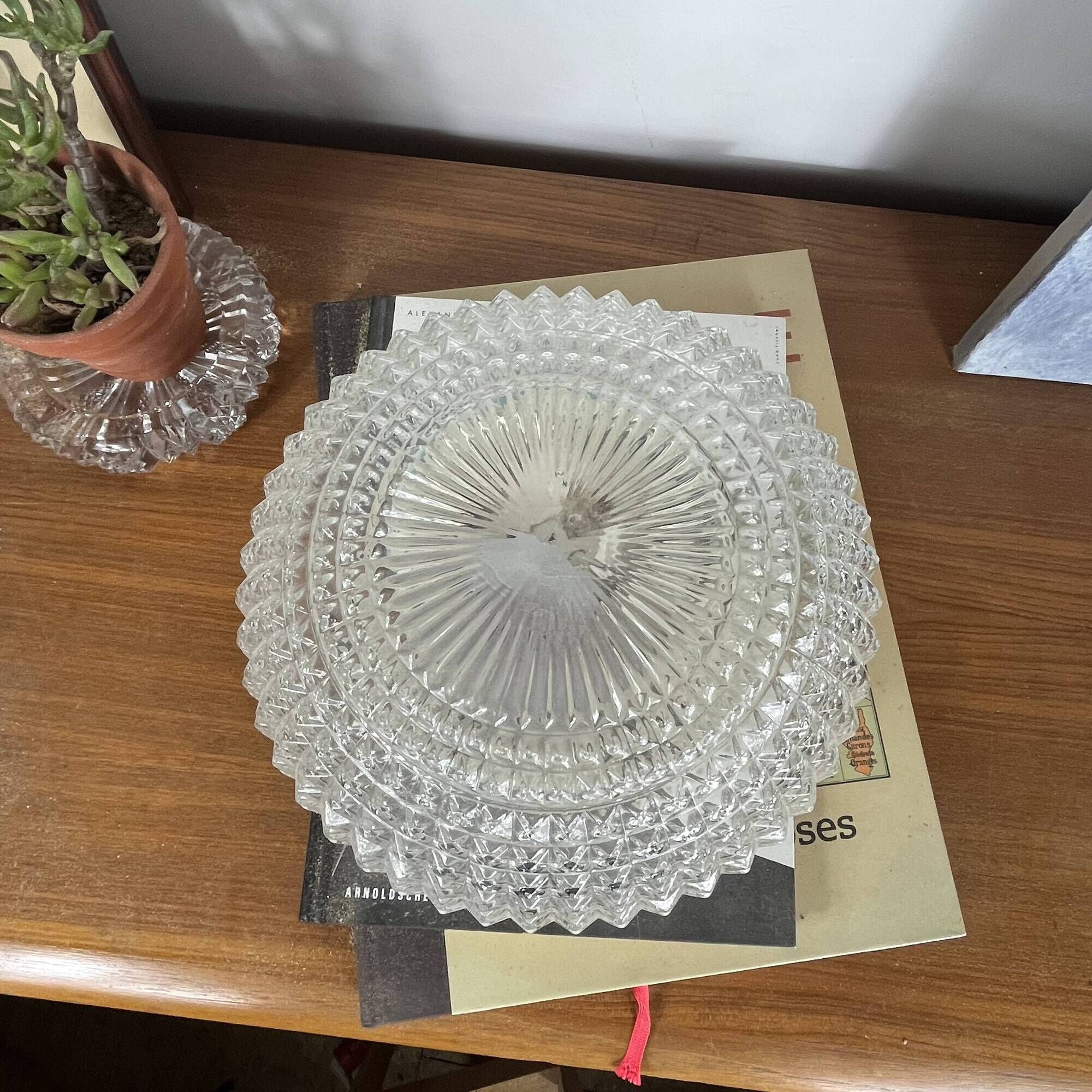 Large round wall lamp ceiling light in transparent vintage glass from the 1970s.