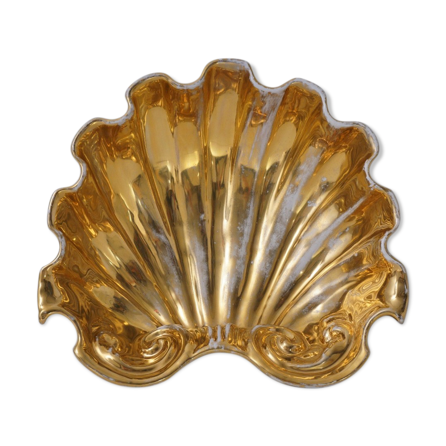 Fabbrica Ferniani Faenza plateau de poche 36,5 cm coquille en majolique, doré, 1800