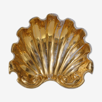 Fabbrica Ferniani Faenza pocket tray 36.5cm majolica shell, gilded, 1800