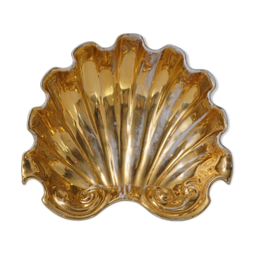Fabbrica Ferniani Faenza plateau de poche 36,5 cm coquille en majolique, doré, 1800