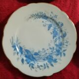 Ensemble 6 assiette dessert fleurs bleu différentes porcelaine dorure XVIII-XIX