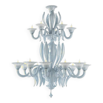 Mid-Century Modern Venetian Azure Style Murano Glass Chandelier with Leaves