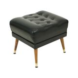 Vintage Black Pouf Conical Legs Chesterfield Style Skai