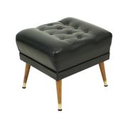 Pouf noir vintage pieds coniques style Chesterfield en skaï
