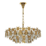 Impressive large chandelier in gilded brass and crystal glass by Palwa Germany, 1960s.