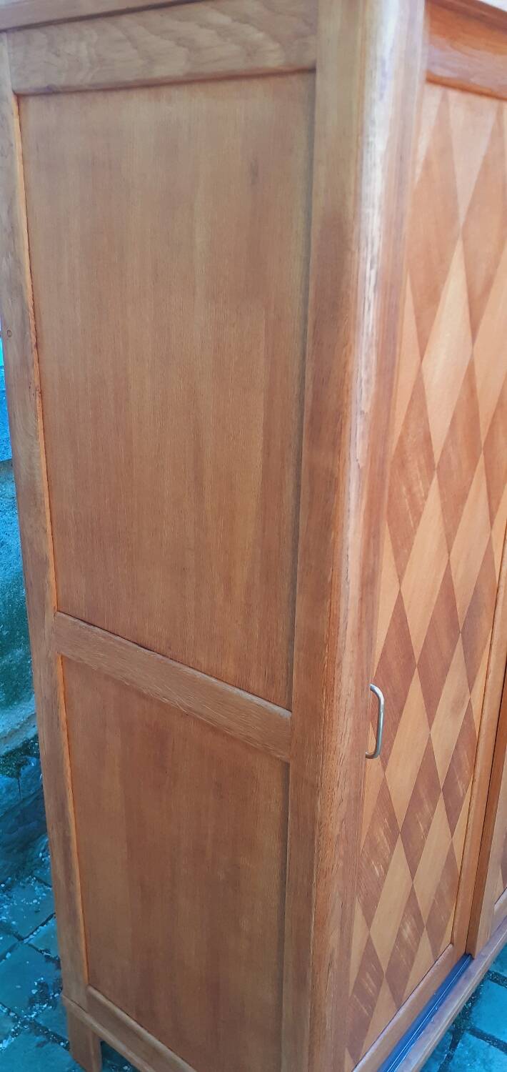 Vintage 1950s oak wardrobe with compass legs