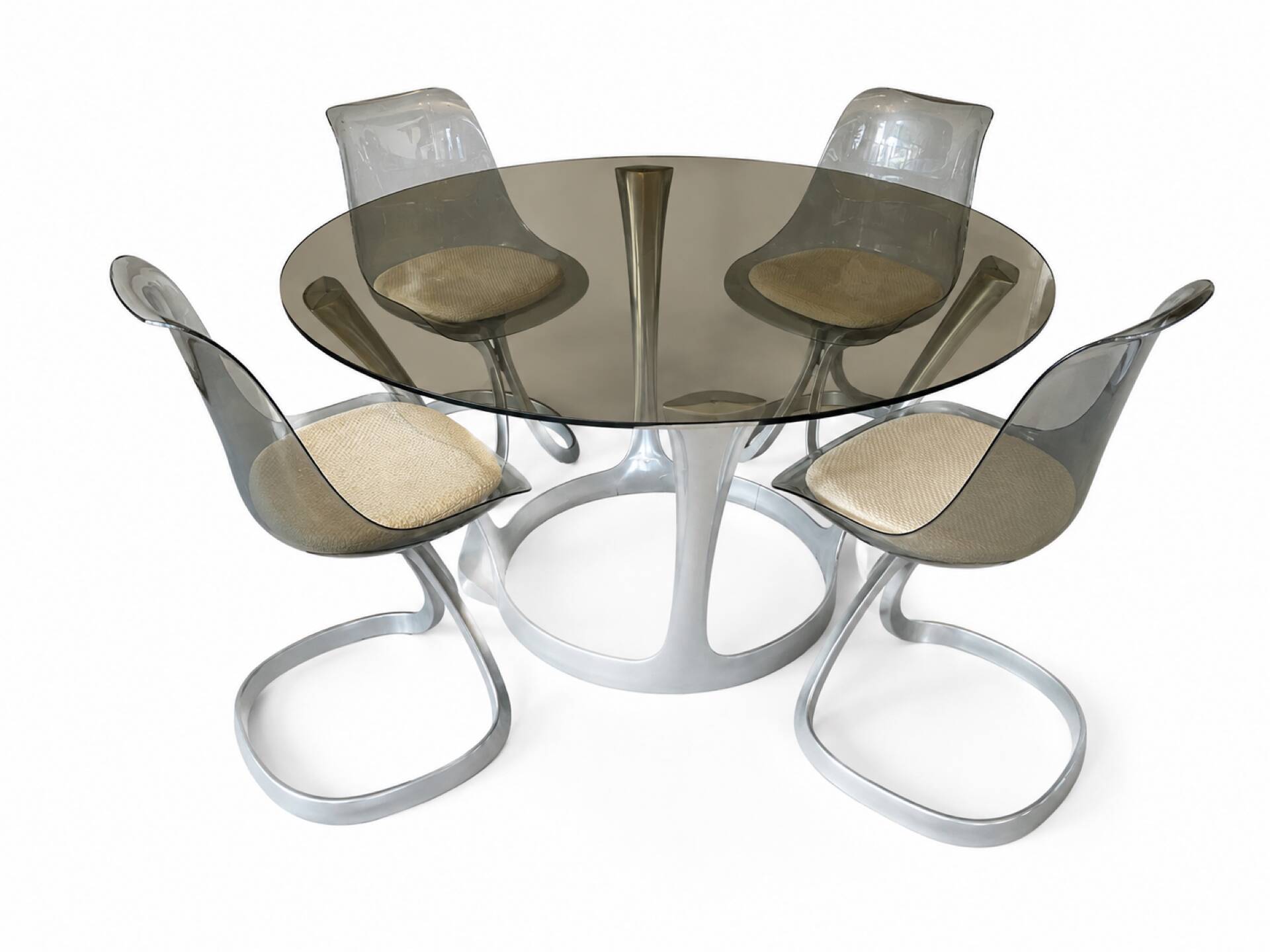 Michel Charron set – 1970s – smoked glass table & 4 chairs
