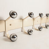 Wall coat rack 12 hooks balls 1970 beige and chrome