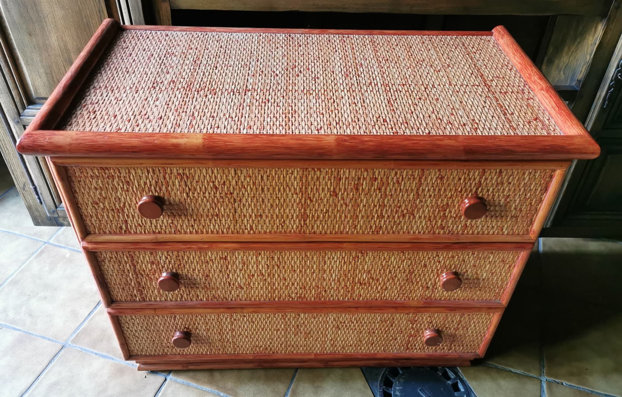 Vintage chest of drawers in rattan and bamboo