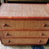 Vintage chest of drawers in rattan and bamboo
