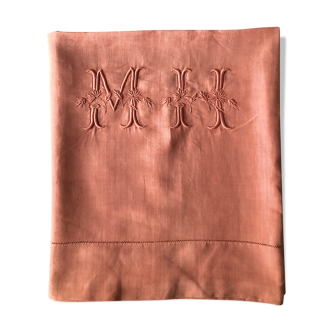 Ancient cloth in pure coral-tinted washed linen