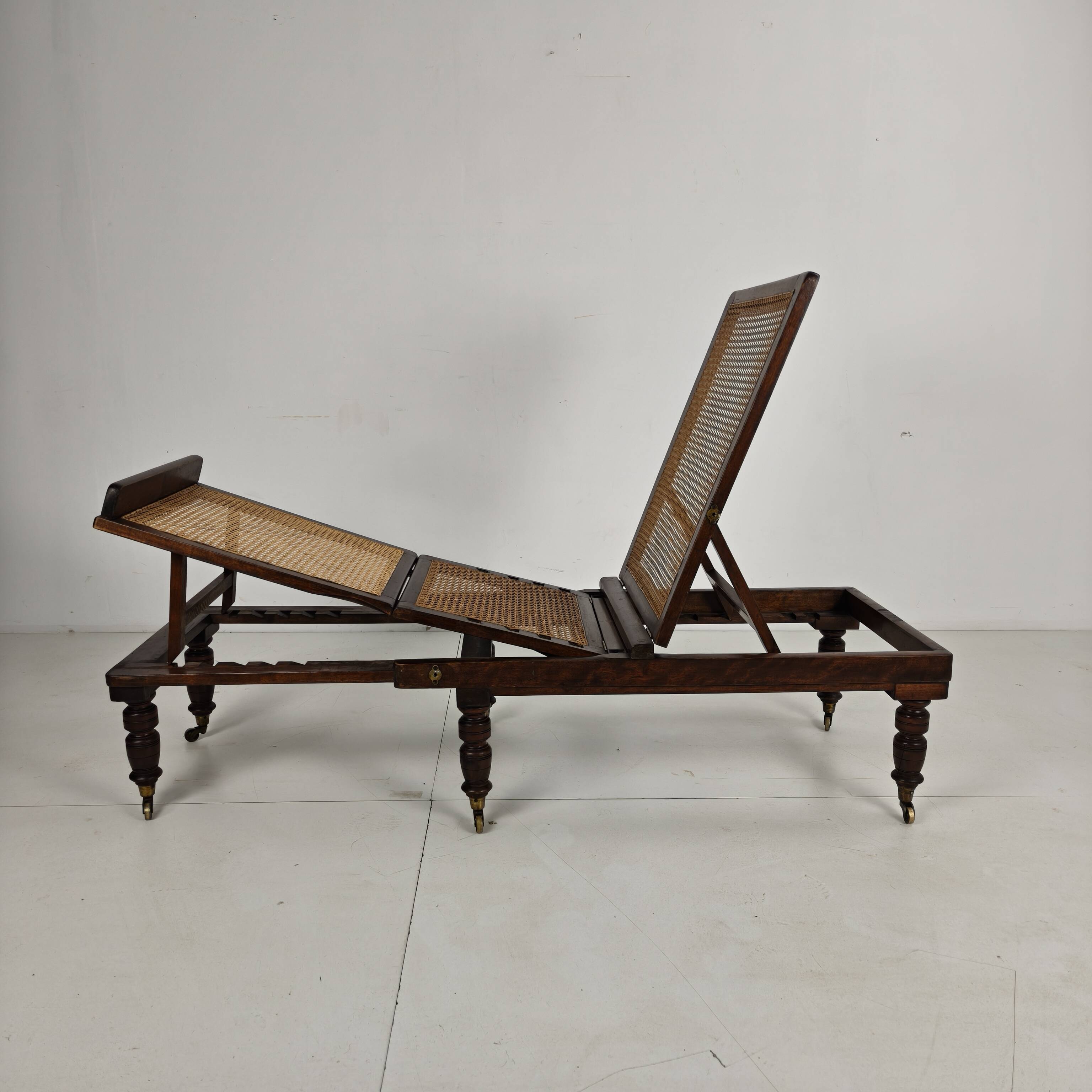 Late 19th Century English Oak Campaign Daybed with Original Cane Webbing