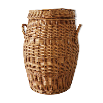 large round basket with lid, wicker basket, rattan basket, laundry container