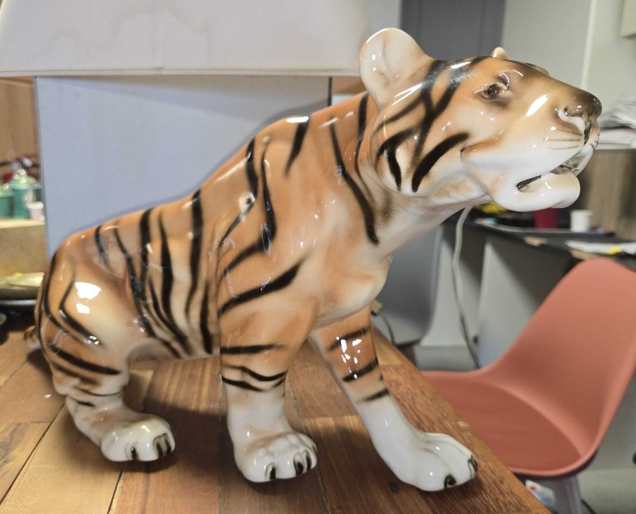 Large porcelain tiger ROYAL DUX – Czechoslovakia - Art Deco 1930