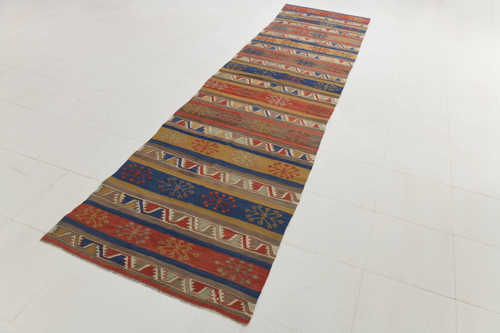 Soft Palette Kilim Runner Rug, Handmade Vintage Kilim Carpet, 100x410 Cm