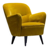 Vintage yellow velvet armchair, France 1960s