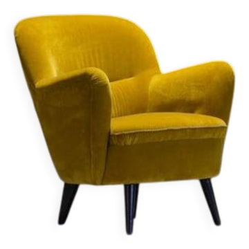 Fauteuil en velours jaune vintage, France années 1960