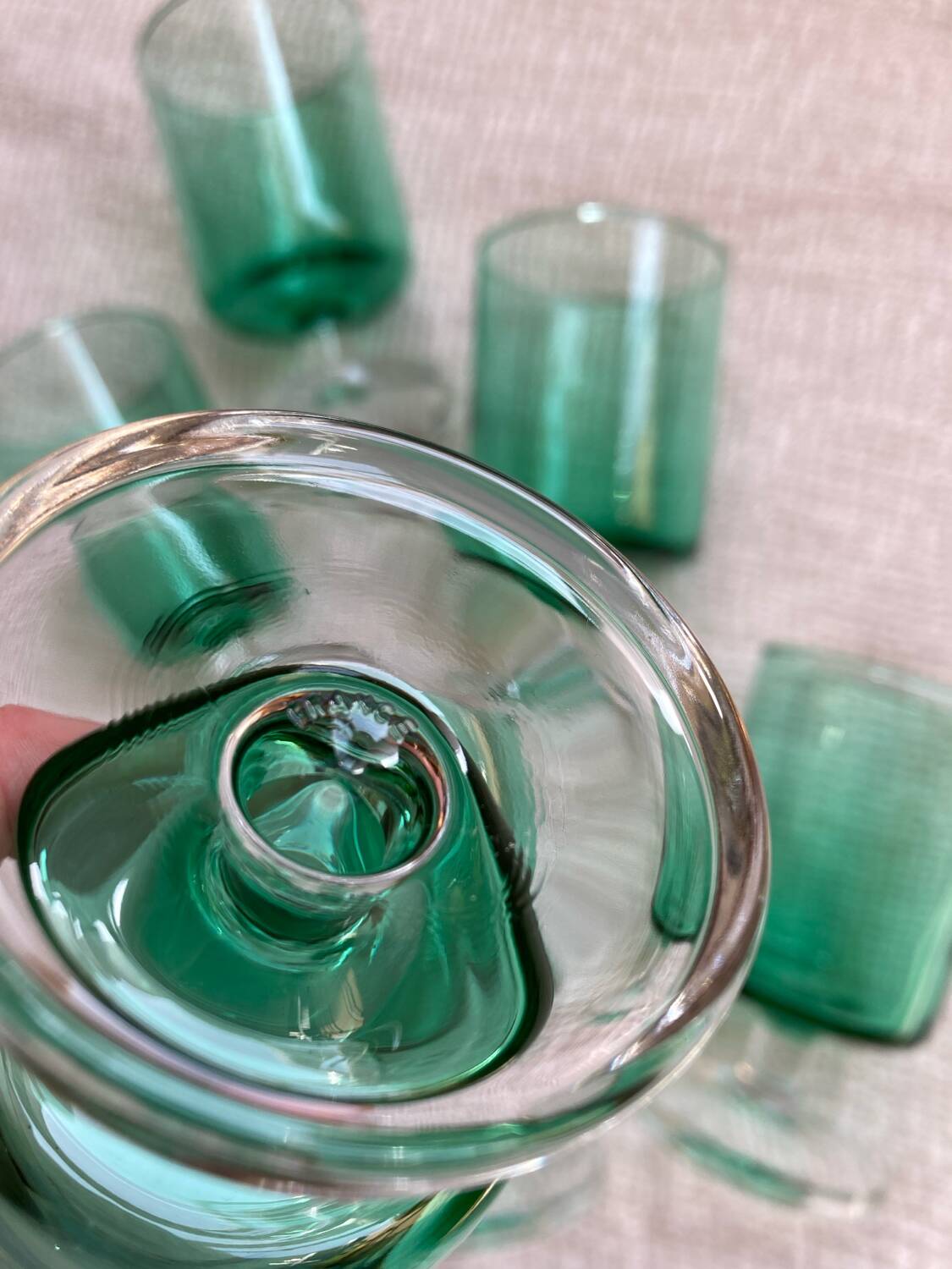 Vintage luminarc green stemware