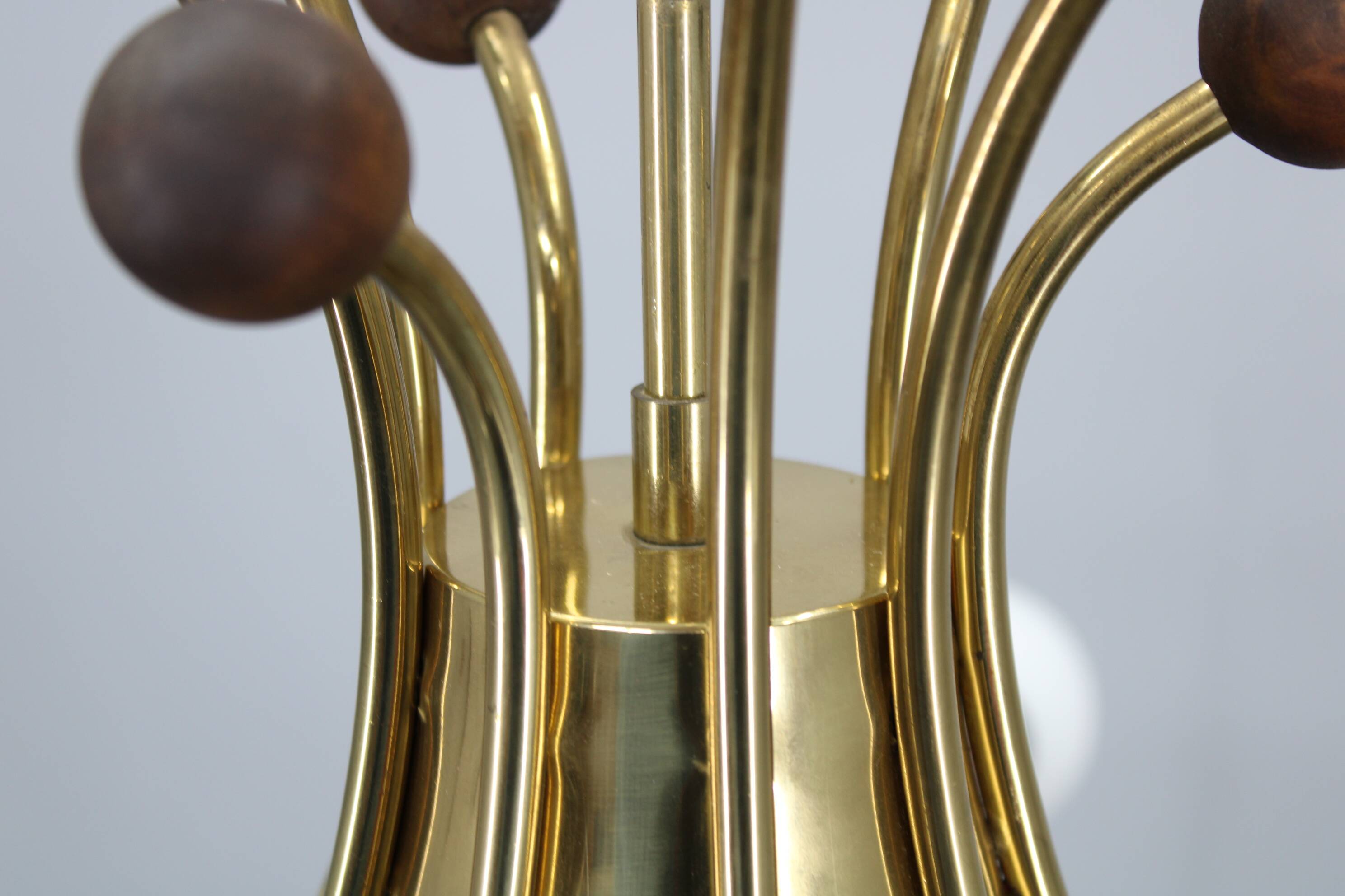 1960s Rupert Nikoll Brass and Teak Opaline Glass Chandelier, Austria