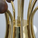 1960s Rupert Nikoll Brass and Teak Opaline Glass Chandelier, Austria