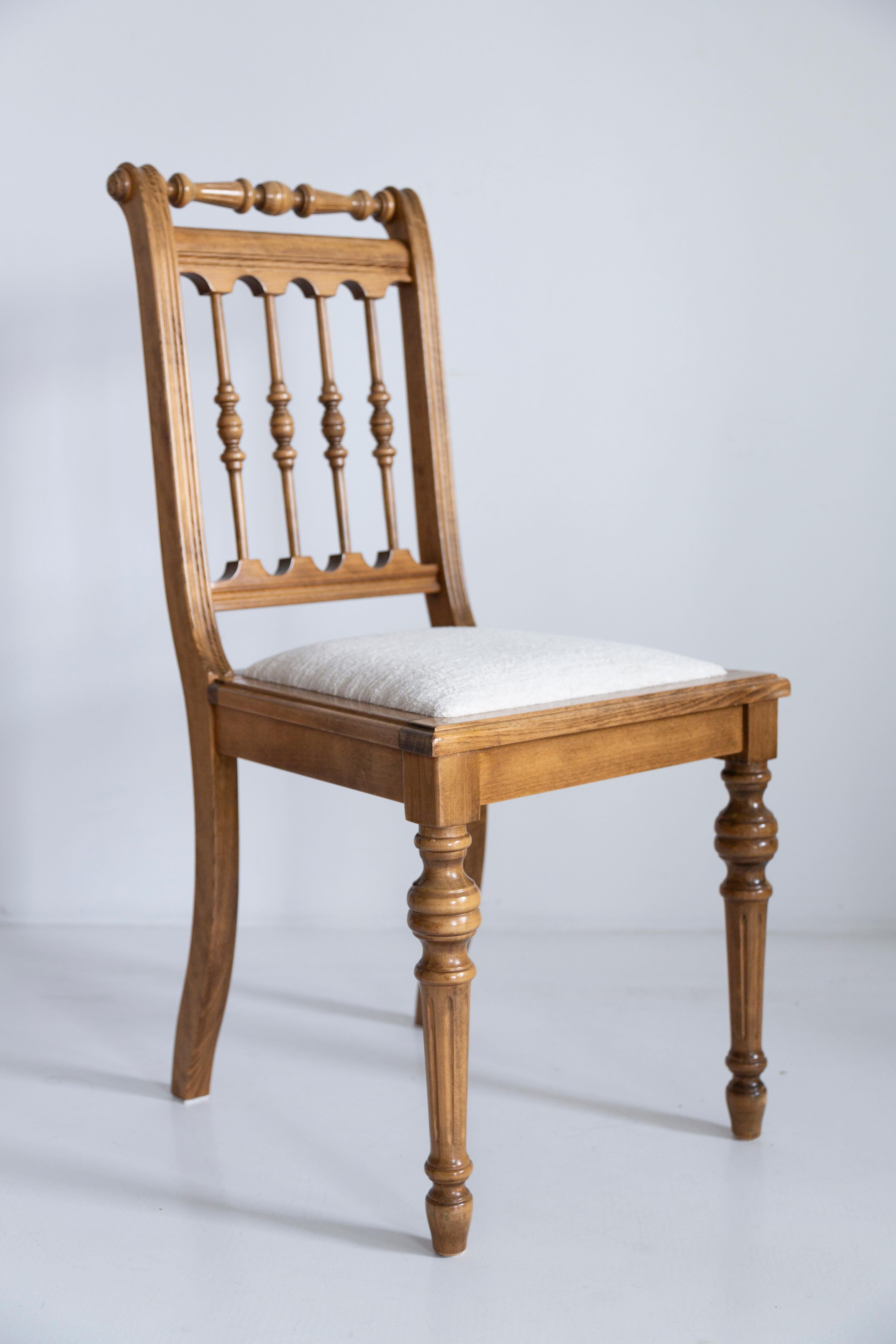 Unique mid-century chair, white upholstery, oak wood, Europe, 1960.