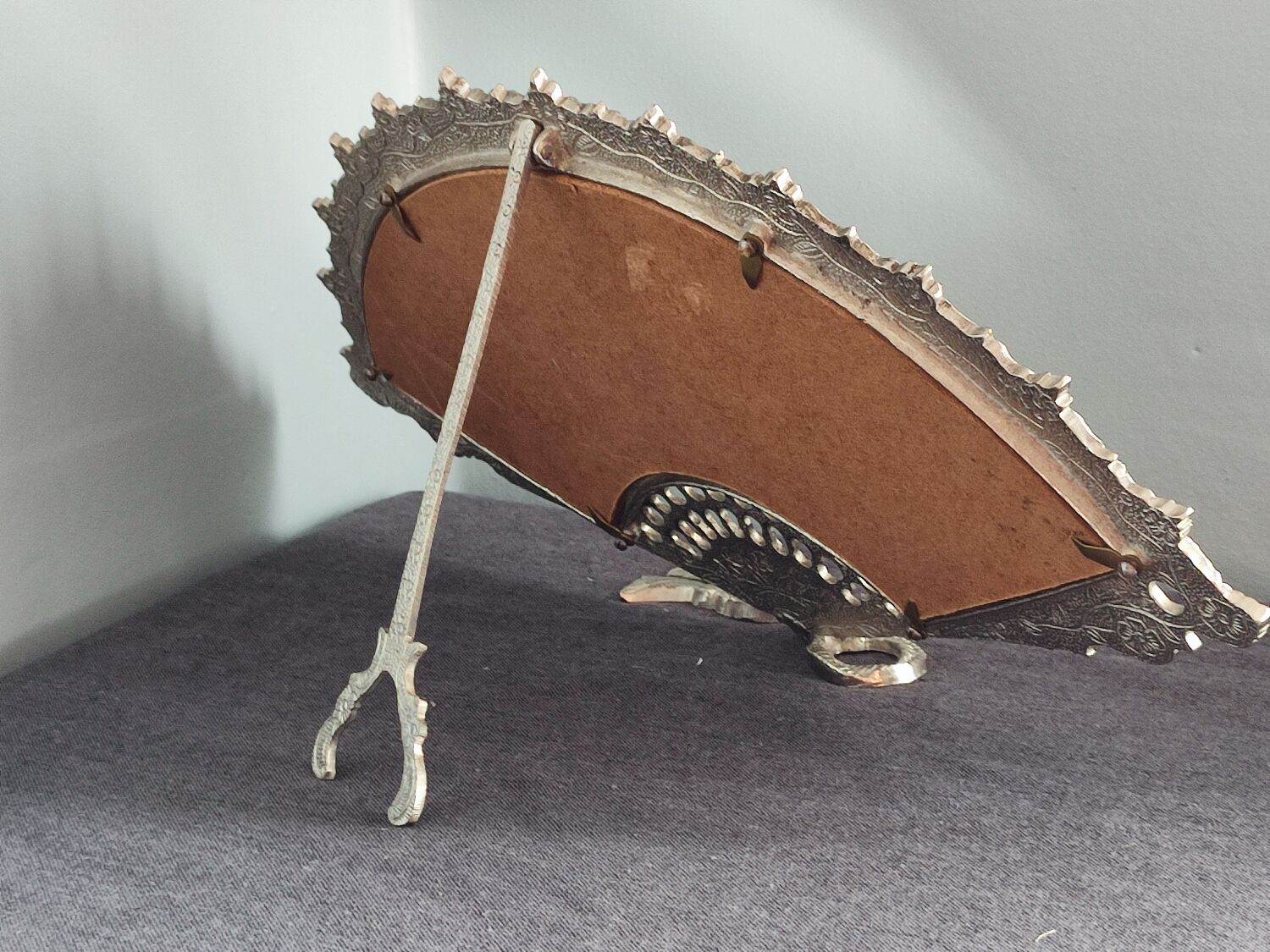 Table mirror vintage engraved glass fan