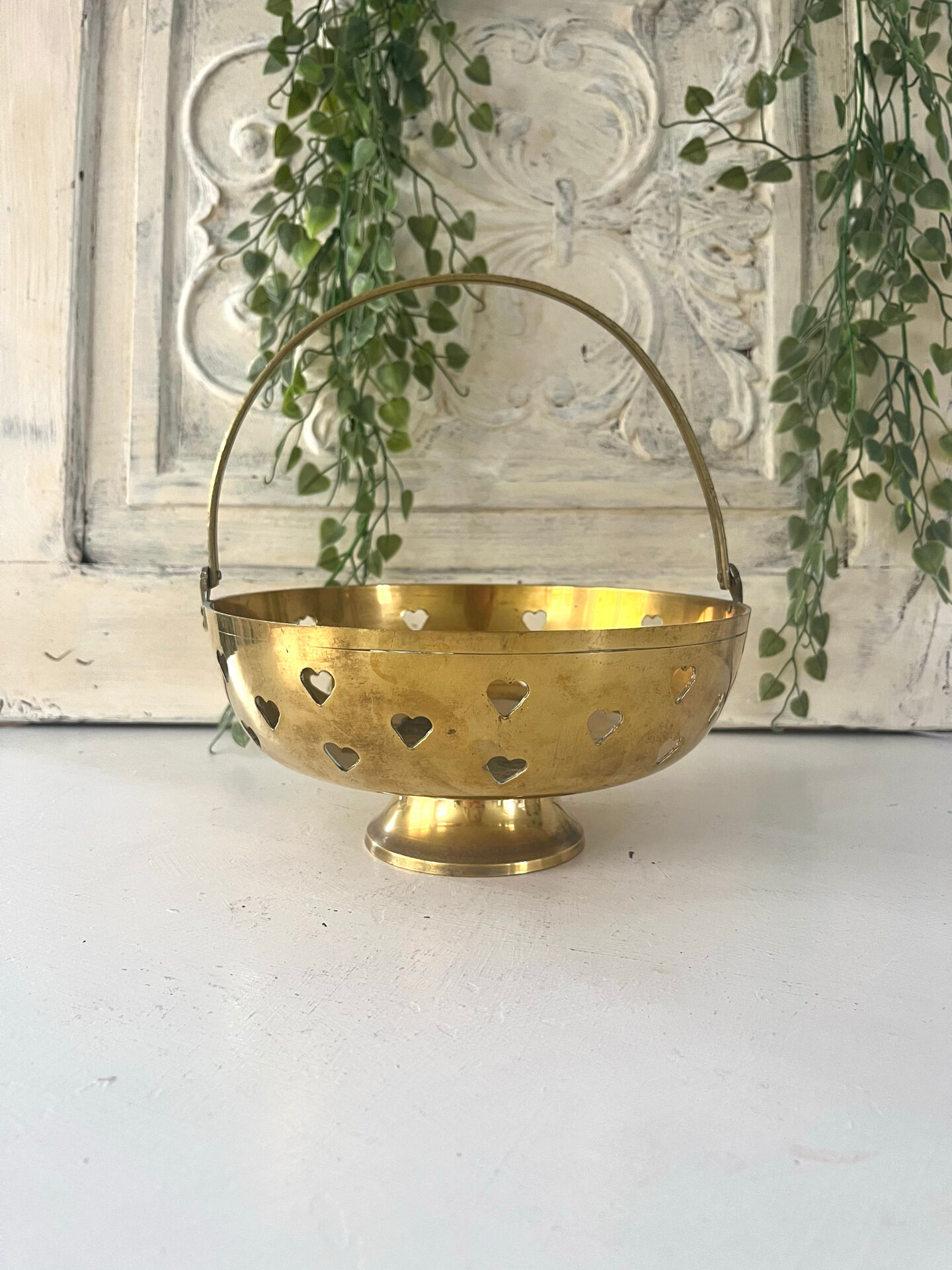 Brass cloisonne basket with handle – mid century circa 1950s art deco