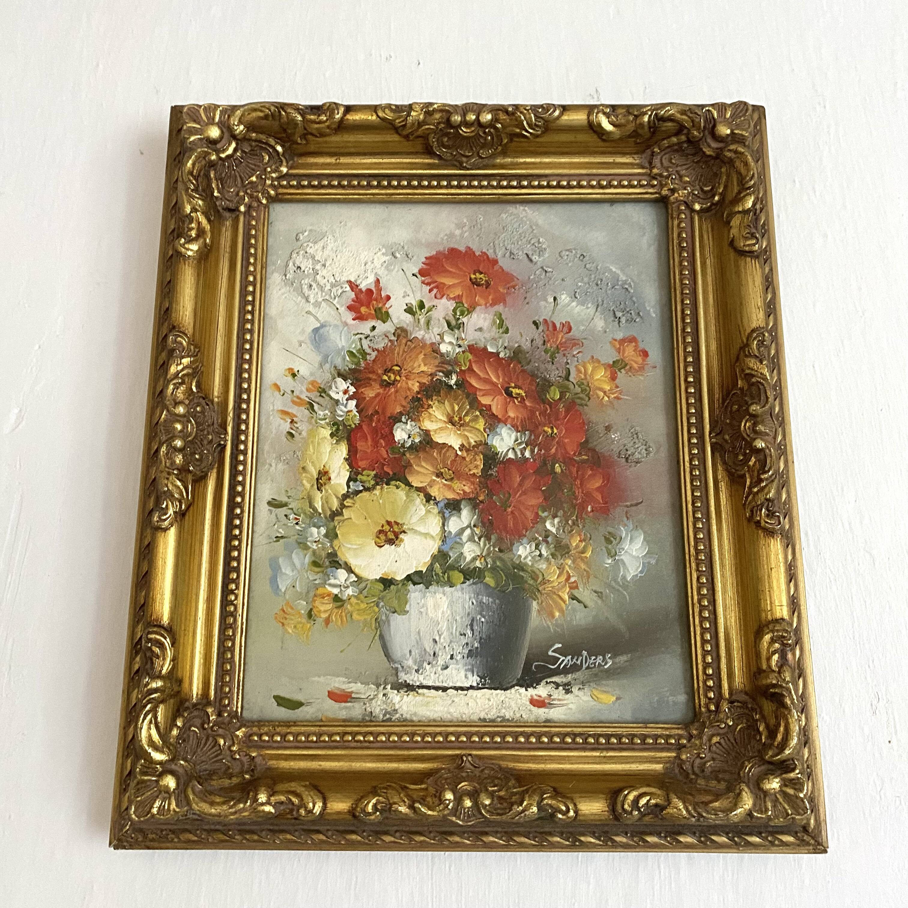 Bouquet painting, oil on framed canvas Sanders