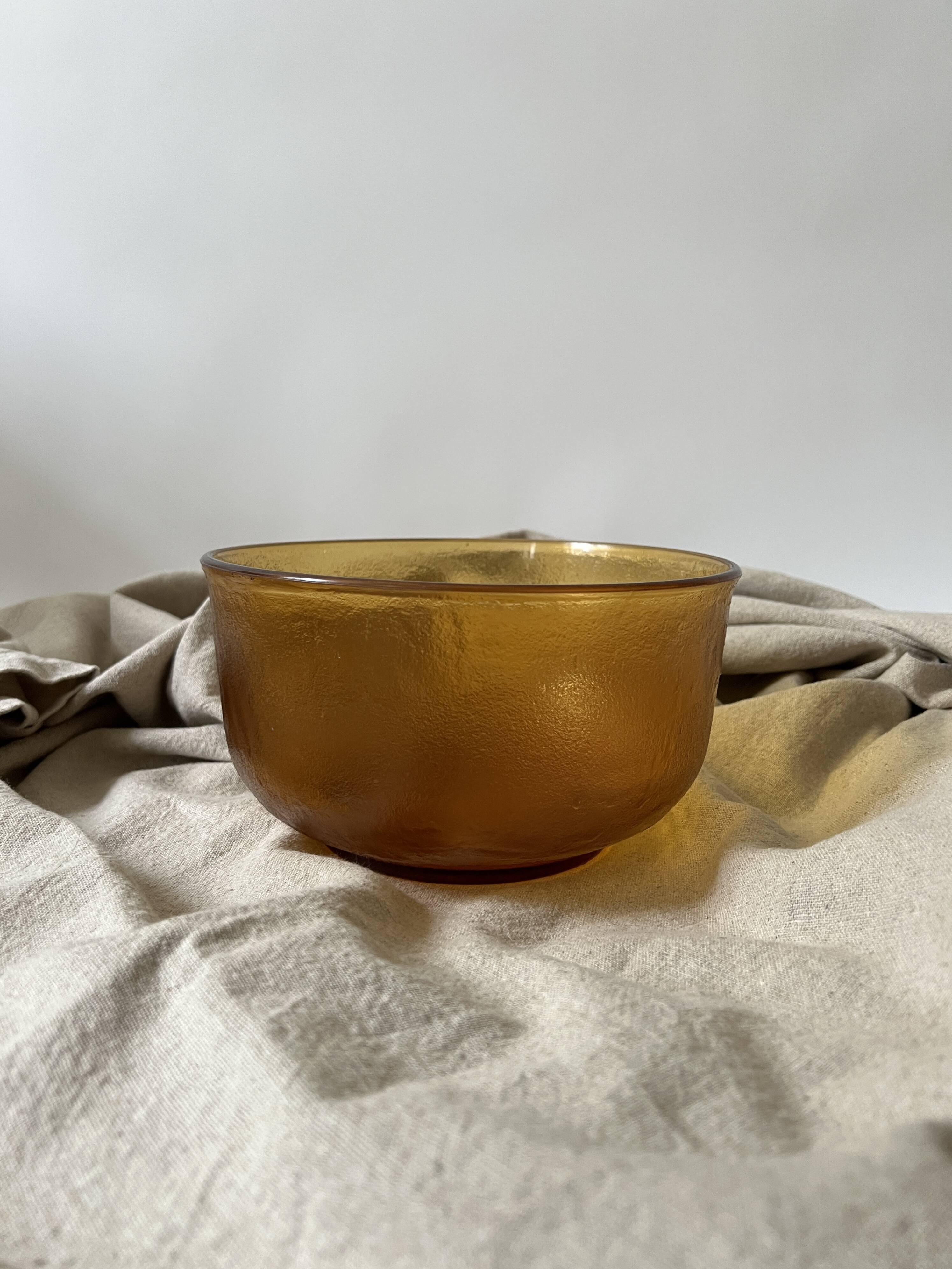 large vintage salad bowl in smoked and amber glass, France 1970