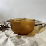 large vintage salad bowl in smoked and amber glass, France 1970