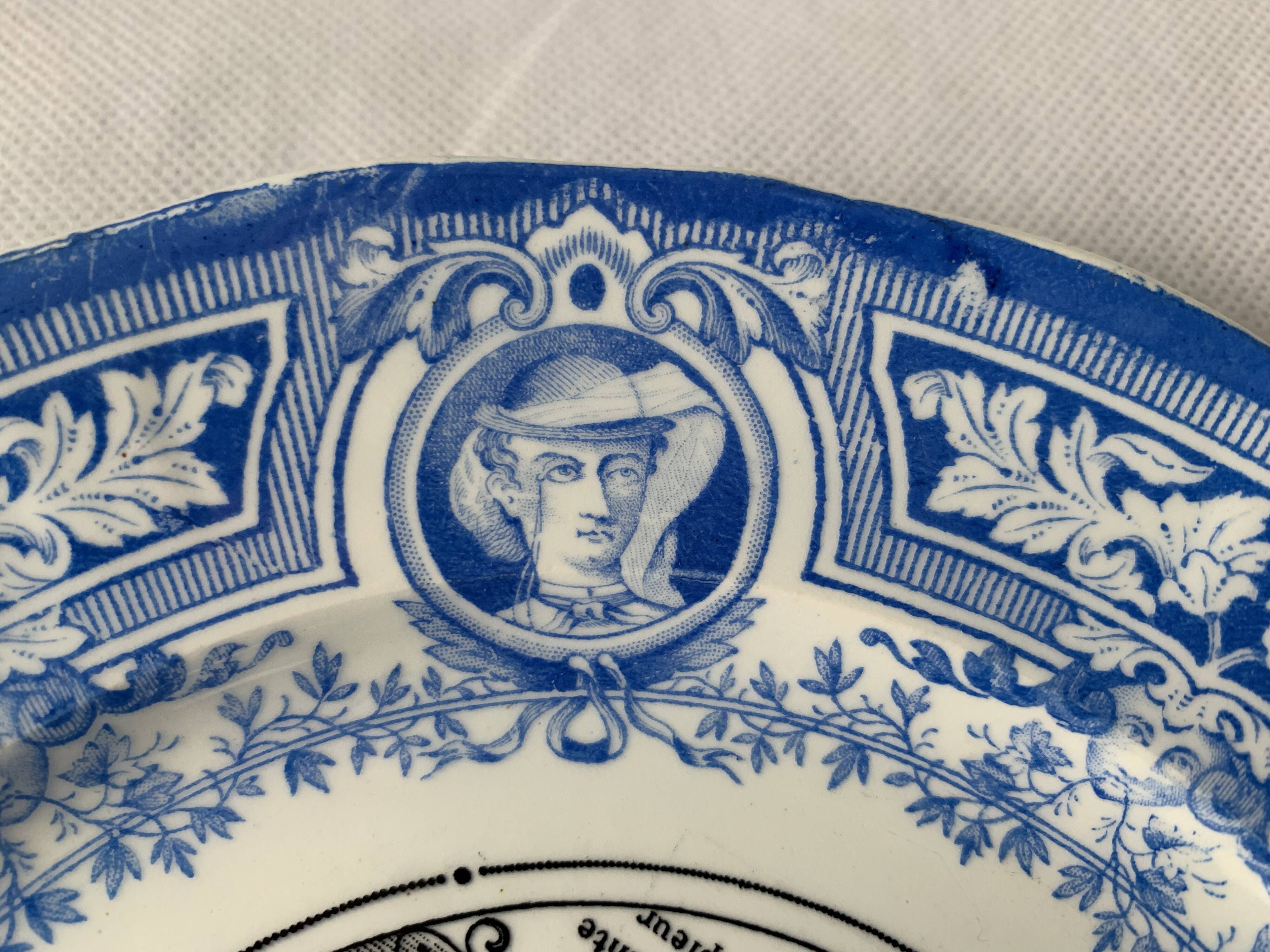 4 antique blue and black dessert plates Jules Vieillard Bordeaux 19th century