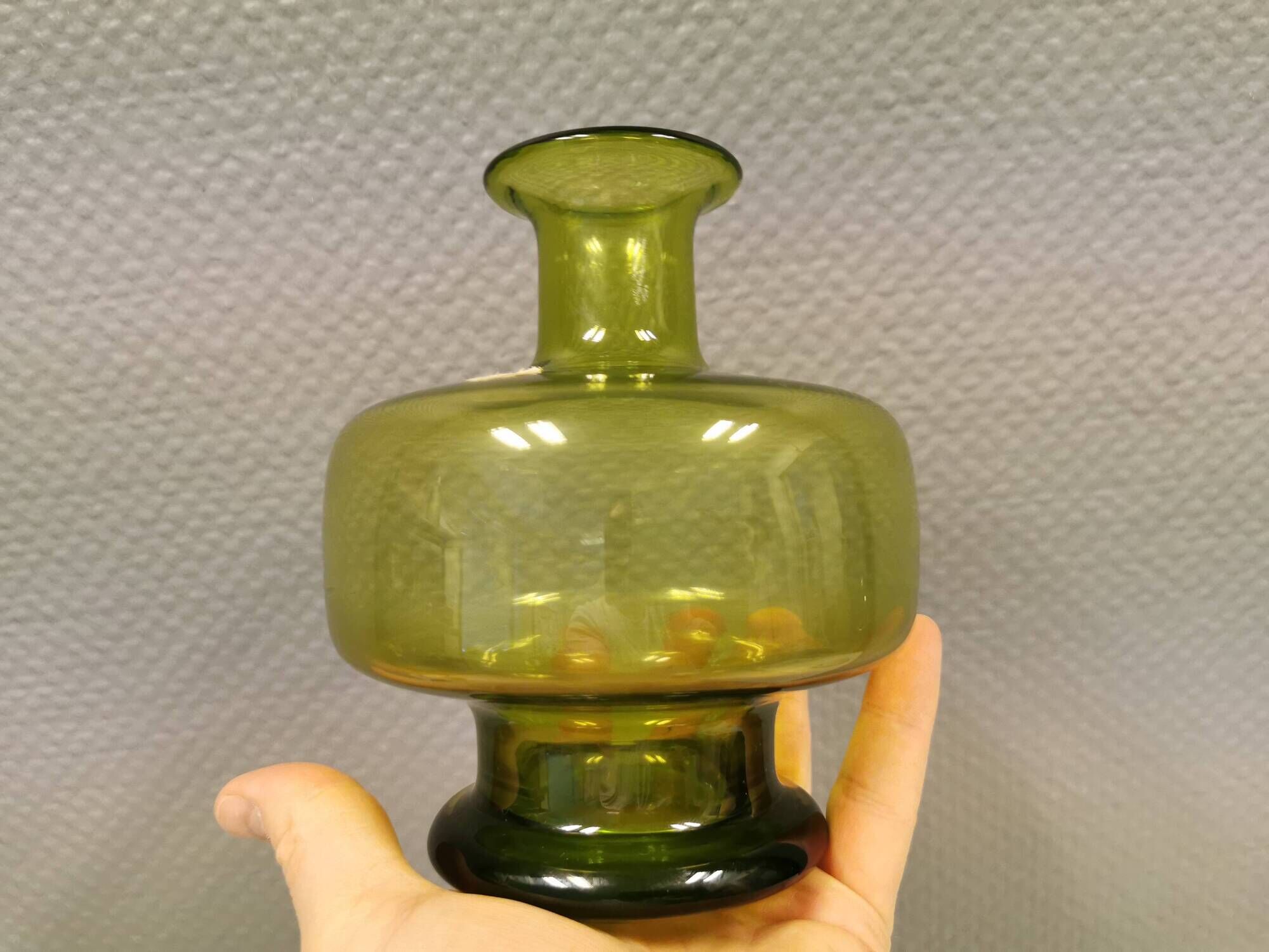 May green glass vase designed by Per Lütken for Holmegaard glassworks Denmark in 1955.