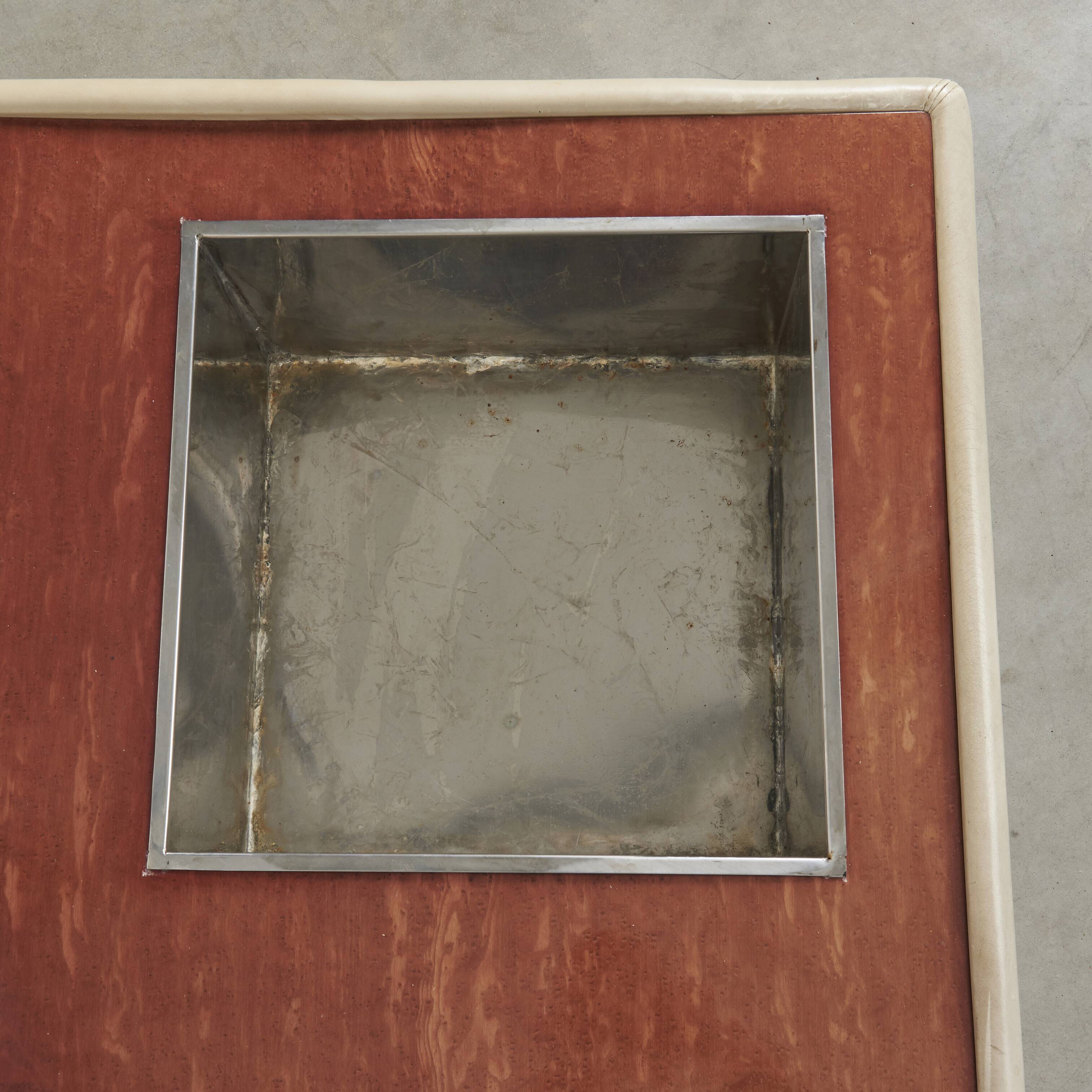 Table basse vintage en cuir avec support pour plantes, 1970