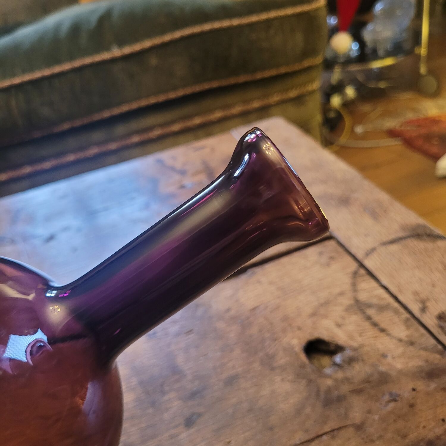 Amber glass soliflore vase on crystal base - Art glass from the years