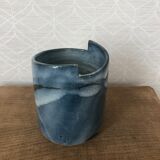 Vase bleu vintage en grès vernissé