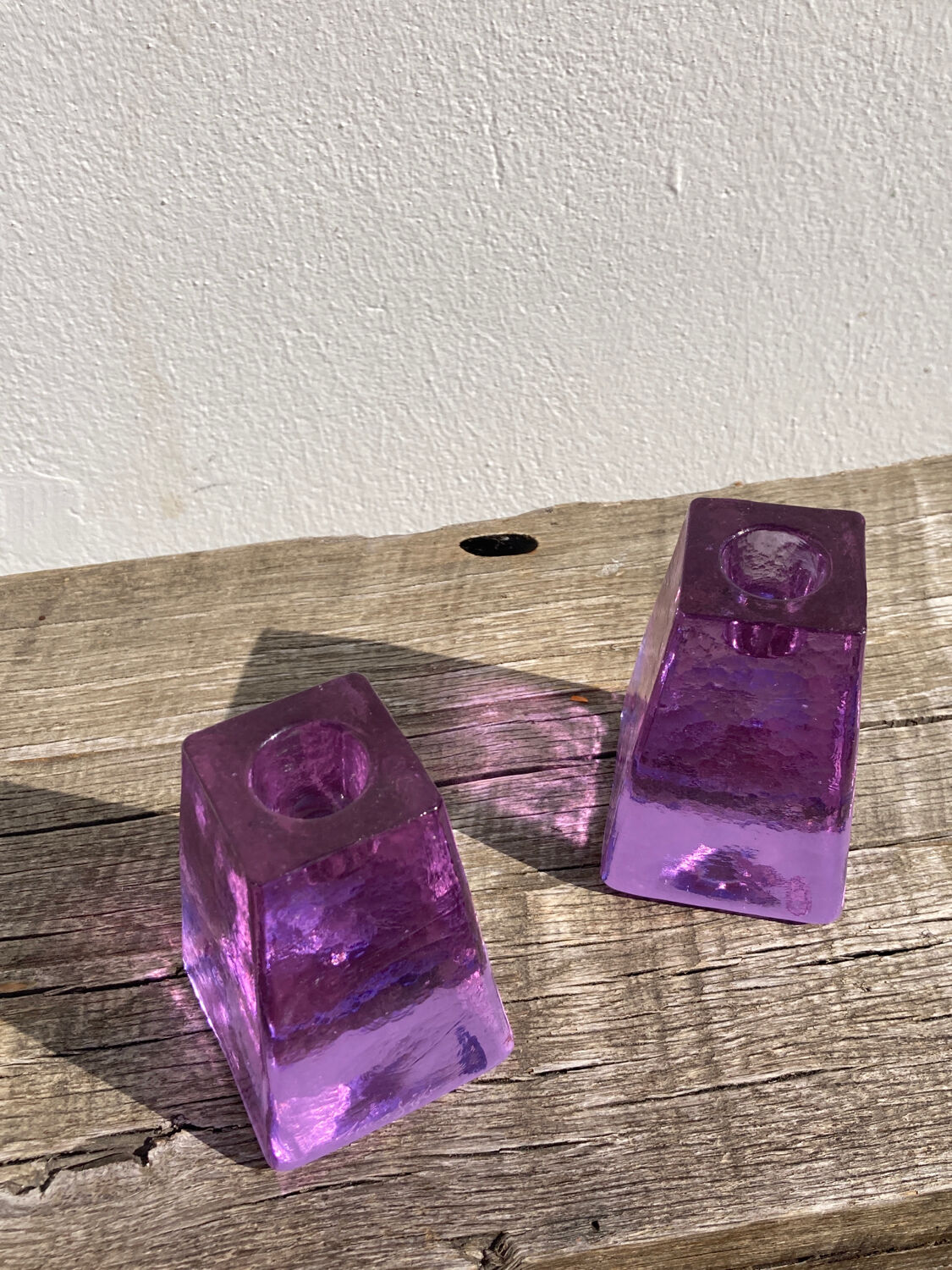 Pair of 1980 candle holders in blown glass