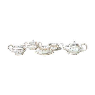 Service à thé "tête à tête" en porcelaine blanche et doré Limoges des années 1960