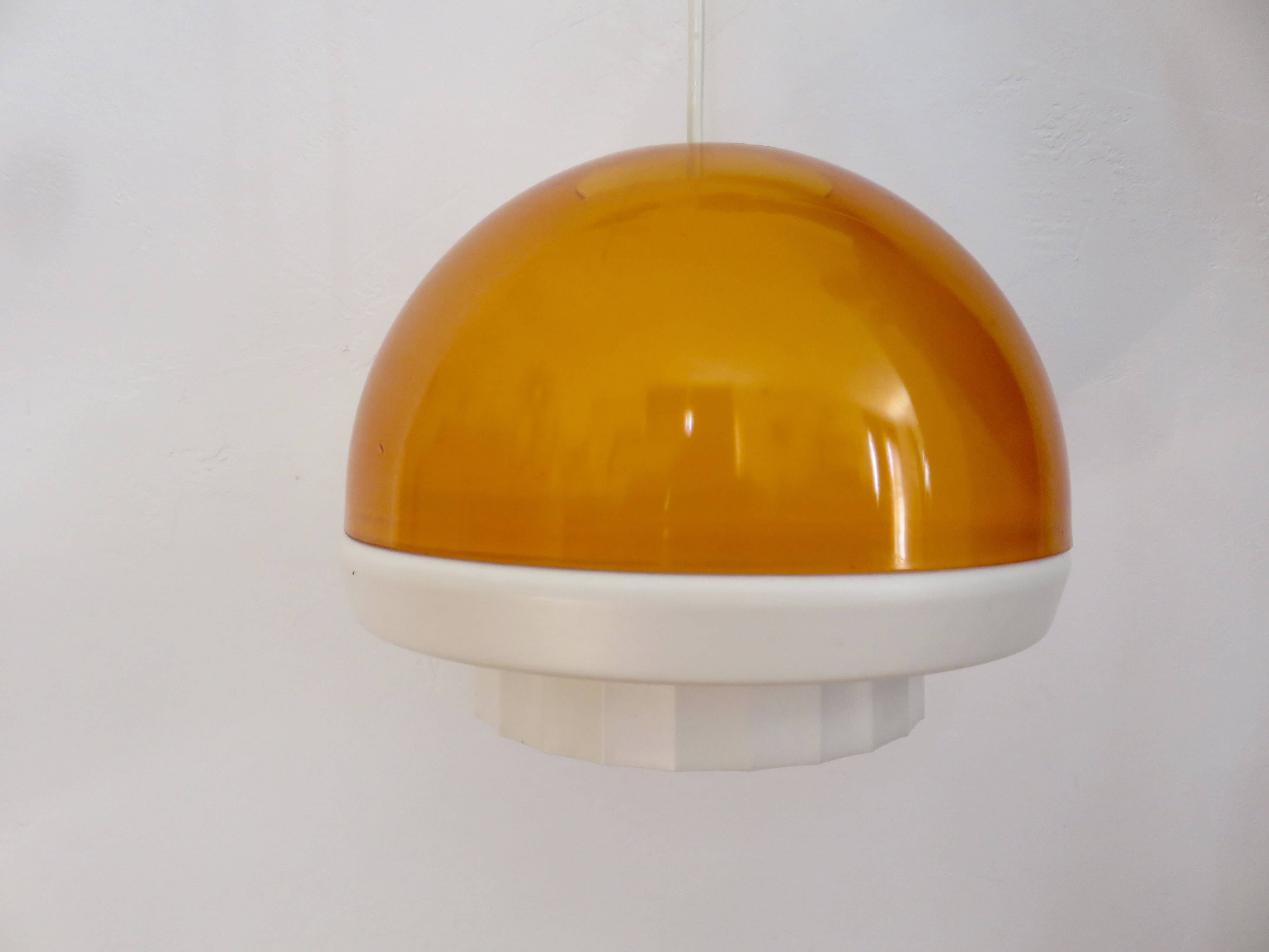 Orange plexiglass pendant light 1970